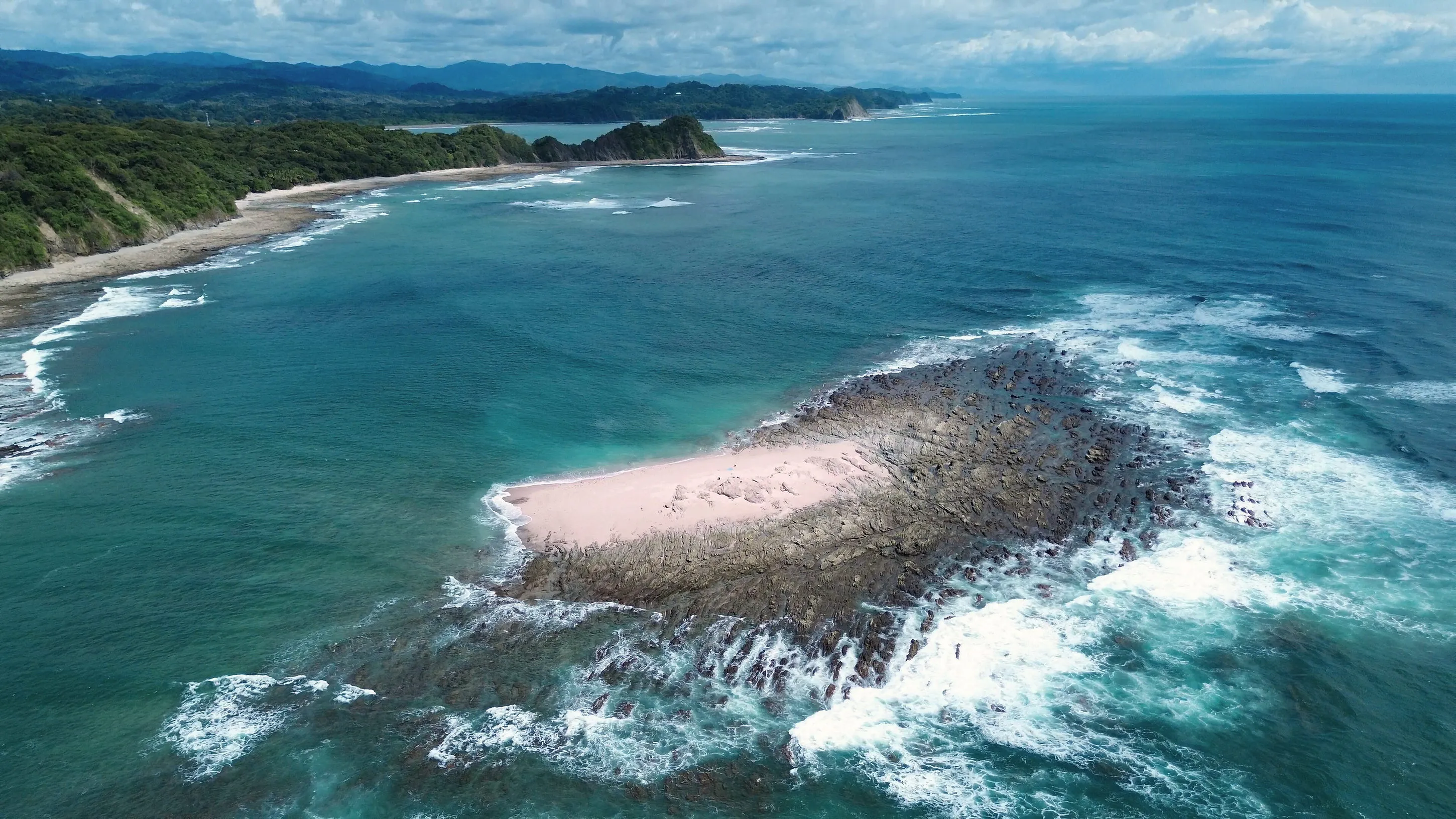 Pink Island off the Nosara coastline from the air